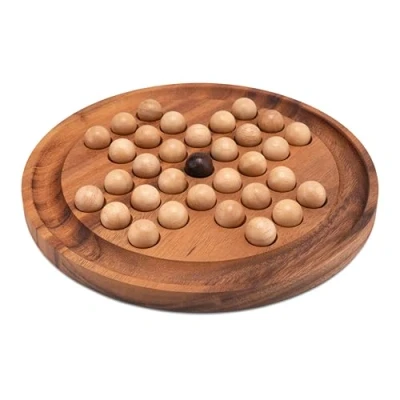 Image de LOGOPLAY Solitaire Taille XL Rond avec boules Diamètre : 26 cm Jeu de réflexion patience logique en bois graines