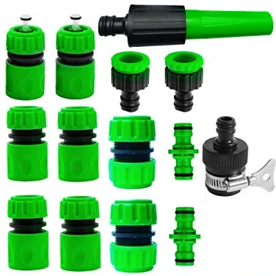 Image de 14 Connecteurs de Robinet pour Raccorder un Tuyau D&#039;arrosage (1 Buse,1 Connecteur Mélangeur,2 D&#039;arrêt D&#039;eau,2 Réparation,2 Doubles Mâles,4 Rapides etc)