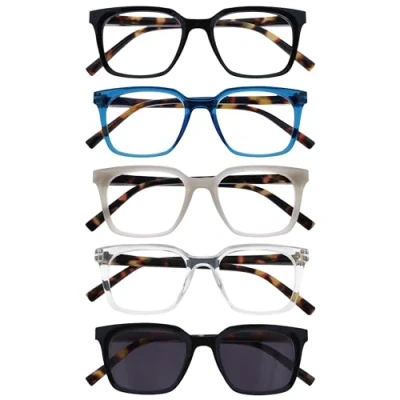 Image de OPULIZE KOI Lunettes de Lecture et Soleil x5 Monture Rectangulaire Noir/Bleu/Gris/Transparent/Noir Hommes Femmes Charnières à Ressorts RRRRS50 137C1 +3.50