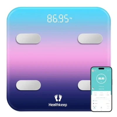 Image de Balance Pèse Personne Impédancemètre, Healthkeep Connectée WiFi et Bluetooth Pese Personnes Grand Écran avec 13 Analyses de la Composition Corporelle App Incluse Capacité 180kg/400lb, 31x31cm