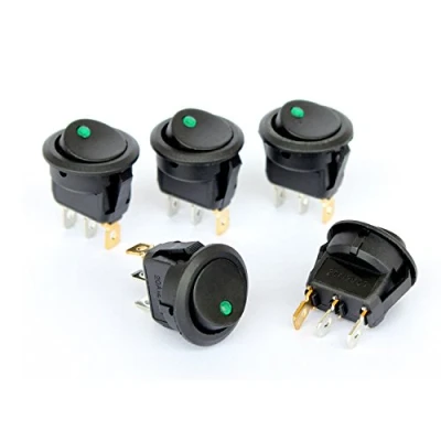 Image de Ytian 5 Pcs DC 20A 12V Rond Interrupteur à Bascule pour Voiture Bateau avec LED Vert