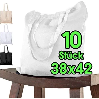Image de Set de Sacs en coton non imprimés 38 x 42 cm, sac à bandoulière, toile, courses, toile ÖKO TEX® provisions Blanc