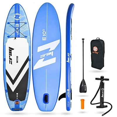 Image de Zray, Sup Stand Up Paddle Gonflable Evasion Deluxe 9.9&#039;, PB ZE10B, Planche Dropstitch, Pack Pagaie, Pompe, Sac de Transport, Kit, Opt. Siege Kayak, Jusqu’à 100kg, 210l, 297x76x13cm