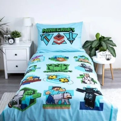 Image de Minecraft Parure de lit 1 personne 140 x 200 cm Motif épique Let&#039;s Play Vert réversible Housse couette avec taie d&#039;oreiller assortie