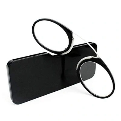 Image de KoKoBin Lentilles de lecture unisexes Aide visuelle compacte Mini Nose Clip Lunettes sans branches Antidérapantes à la Toujours portée main (Noir, 1.5, diopters)