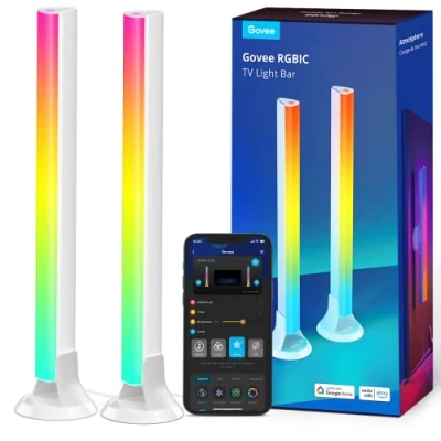 Image de Govee Barre LED RGBIC, Double Perles Lumineuses et 38cm Rétroéclairage TV WiFi Barre, plusieurs Options de Placement, pour 45 70 pouces, Fonctionne avec Alexa Google Assistant, Couleur Blanche