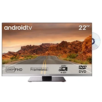 Image de SYLVOX Smart TV 22 Pouces (56 cm), 12V Téléviseur HD LED 1080P Triple Tuner DVB T2/S2, Android Camping Car Lecteur DVD intégré Google Play, Télé pour Car, Camion, Limo 2023