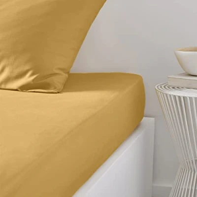 Image de TODAY Essential Drap Housse 140X190 cm 2 Personnes 100% Coton Uni, Ocre