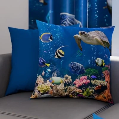 Image de PETTI Artigiani Italiani Lot de 2 Taies d&#039;Oreillers 60x60 cm 100% Microfibre Hypoallergénique, Housse Oreiller Rectangulaire Poissons Bleu, Paquet 2, Fabriqué en Italie