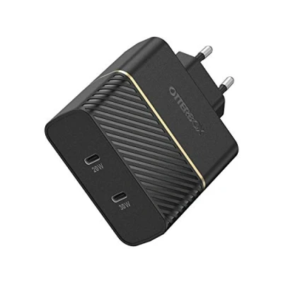 Image de Otterbox EU Chargeur Mural 2 Ports, 50W, USB C PD 30W GaN + 20W, Fast Charger pour Smartphone et Tablette, Testé Contre Les Chutes, Robuste, Ultra Durable, Noir