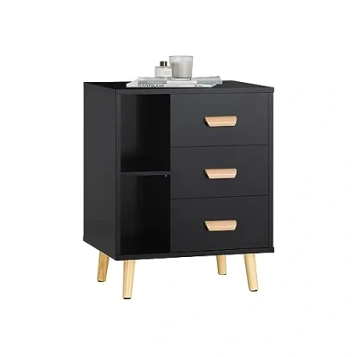 Image de SoBuy Table d’Appoint Bout de Canapé Chevet Nuit avec 3 tiroirs et 2 étagères Rangement Noir, 48x40x60 cm, FBT95 SCH