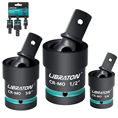 Image de Libraton douilles pivotantes, 360 Rotatifs Joint Universal, 3 pièces Impact Cardan 1/2&quot; 3/8&quot; et 1/4&quot;, Cr Mo Acier, U Sockets