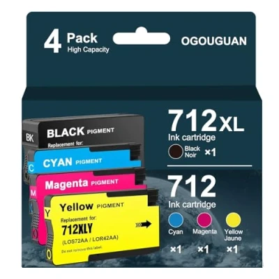 Image de Oyate Cartouche d&#039;encre Remanufacturée 712 712XL High Yield pour imprimantes HP DesignJet T650 T630 T230 T210 Studio Plotter (4 Pack)