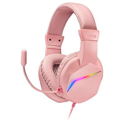 Image de MARSGAMING MH122P MH122, Casque de Jeu FRGB Over Ear avec Microphone, Son HiFi, Annulation du Son, Ultra Léger, PS4 PS5 Xbox Switch Tablet Windows Mac, Rose