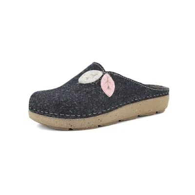 Image de inblu Chaussons Femme Pantoufles avec Feuilles Sabots Chauds en Fourrure écologique (Marine,39)