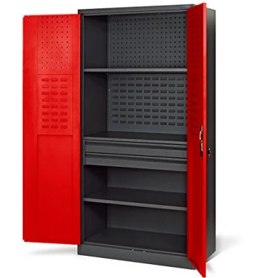 Image de Jan Nowak Armoire à Outils TC02AM Meuble d&#039;atelier avec 2 Tiroirs Portes battantes 3 étagères Peinture en Poudre 185 cm x 92 50 (Anthracite Rouge)