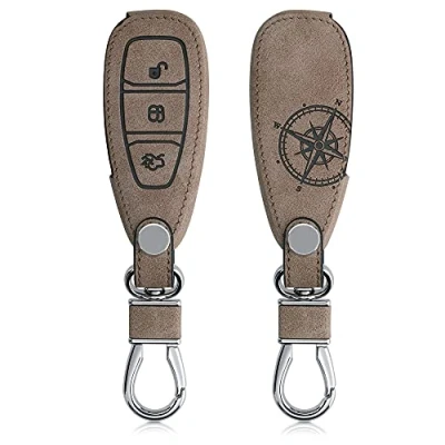 Image de kwmobile Étui liseuse Compatible avec Ford Keyless Go 3 Bouton Housse Rabat magnétique en Simili Cuir Marron