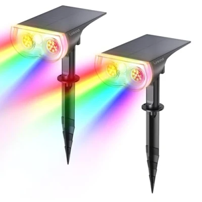 Image de Linkind Spot Solaire Extérieur Multicolore, LED Lampes Solaires Etanche IP67, Projecteur Réglable 650LM avec 2 Modes d&#039;Éclairage, Lumière Colorée pour Jardin, Cour, Allée, Chemin, Pack