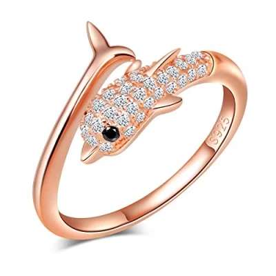 Image de Yumilok bague en argent 925, réglable femme fille, anneau de fiançailles ouvert, dauphin mignon, mariage, taille ajustable, zircon incrusté, pour Noël et Anniversaire