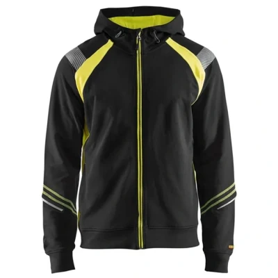 Image de Blaklader 34331158 SWEATSHIRT À CAPUCHE AVEC FERMETURE ÉCLAIR COMPLÈTE, Noir/jaune, taille M