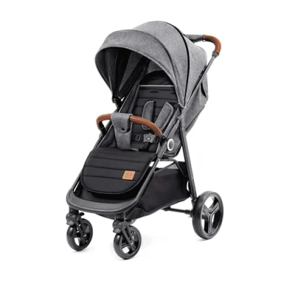 Image de Kinderkraft GRANDE PLUS Poussette Canne dès la Naissance jusqu’à 22 kg, Pliage d&#039;une seule main, Position allongée, Capote extensible, 4 Roues amorties, Gris