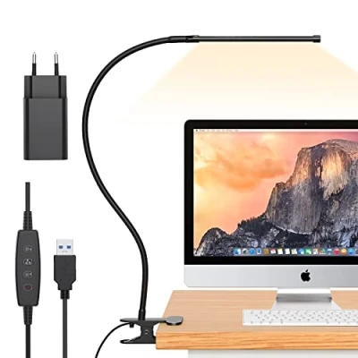 Image de iZELL Lampe Bureau 77 LED [3 Modes de Couleur et 10 Niveaux Luminosité] Lumiere pour le travail, l&#039;étude la lecture, à Pince cygne ajustable 70 cm