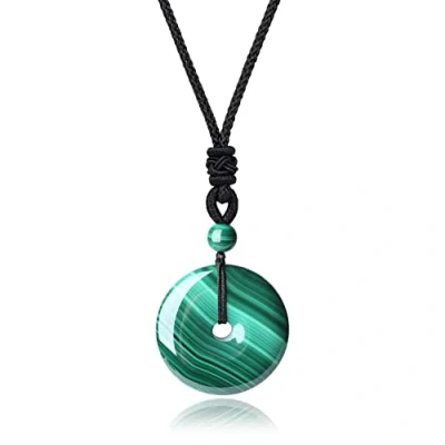Image de COAI Collier Ajustable Pendentif Donut Rond Pierre Malachite Unisexe
