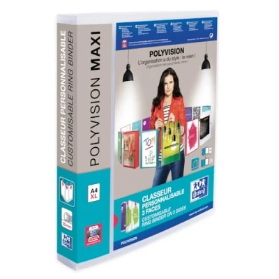 Image de OXFORD Classeur Polyvision Maxivision A4XL Dos 40mm 4 anneaux Couverture Polypro Incolore