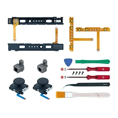 Image de Mcbazel 18 en 1 Kit de Réparation Remplacement pour Switch Joy Con avec Tournevis, Outil d&#039;ouverture, Joysticks Analogiques 3D Gauche Droite, Boucle à Fermeture éclair, Câble Flexible Joycon
