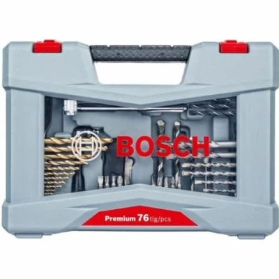 Image de Bosch Accessories 76 pièces Ensemble premium X Line de d&#039;embouts et forets (foret à béton, foret pour carrelage, porte embouts universel, butée profondeur, Accessoires perceuse)