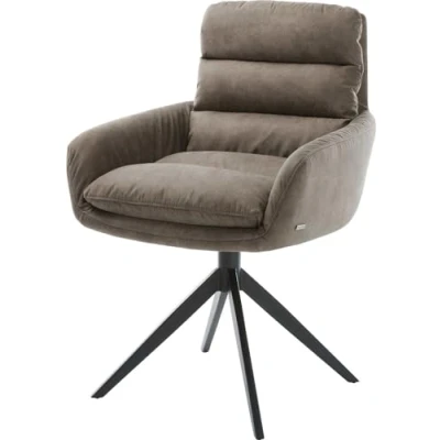 Image de Chaise pivotante Abelia Flex avec accoudoirs microvelours taupe vintage pied croisé large noir pivotement sur 360 fonction bascule