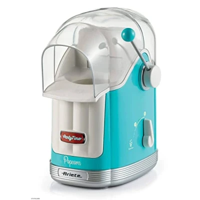 Image de Ariete 2958 Machine à Pop Corn Party Time avec poignée, 1100 watts, contenance 600 g, cuisson air chaud et sans matière grasse, bleu clair