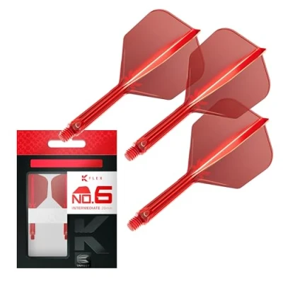 Image de Target Darts K Flex Integrated Dart Flight And Shaft, No.6 Rouge (Intermédiaire) Pack de 3 fléchettes No 6, 2 en 1 moulé avec précision et tige Accessoires professionnels