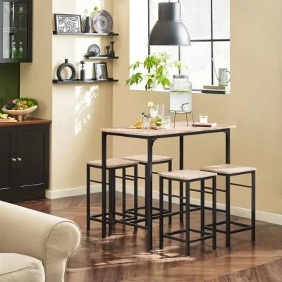 Image de SoBuy OGT11 N Set de 1 Table + 4 Tabourets Ensemble Bar Bistrot avec Repose Pieds Haute Cuisine