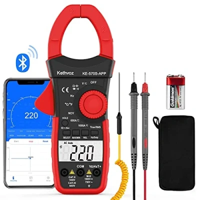 Image de Kethvoz Pince Multimetre, 1000A Ampèremétrique Bluetooth Voltmètre Testeur Continuité Mesure AC/DC Tension Courant Ohm Capacité, 6000 Points TRMS Professionnel Electrique 570SAPP