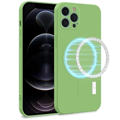 Image de MyGadget Coque Silicone [ Compatible avec MagSafe ] Apple iPhone 12 Pro Case TPU Souple &amp; Soft Doublure Microfibre Cover Protection Extra Fine Légère Vert