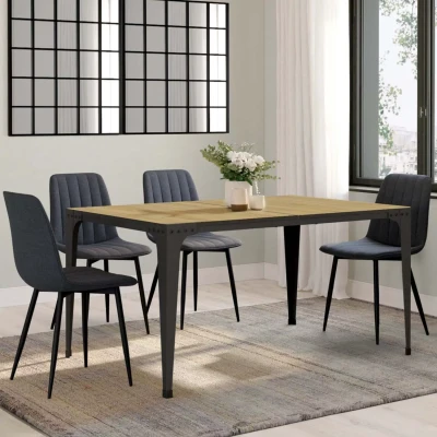 Image de Table à manger rectangle NELLY 6 personnes bois et noir design industriel 150 cm