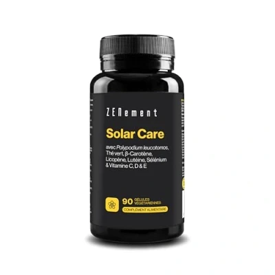 Image de Solar Care, avec Polypodium leucotomos, Thé Vert, Caroténoïdes, Sélénium et Vitamines A, C, D E, 90 Gélules Prépare la peau au bronzage Zenement