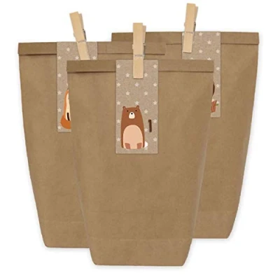 Image de Calendrier de l&#039;Avent à remplir 2021 24 pochettes cadeaux et autocollants pinces chiffres motif animaux la forêt brune bricoler Noël Mini Set n 34