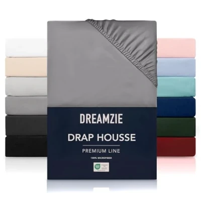 Image de Dreamzie Drap Housse 180x200 cmpour Matelas Épais jusqu&#039;à 33 cm 100% Polyester Microfibre Gris Anthracite Certifié sans Produits Chimiques (Oeko TEX), avec Élastique Complet
