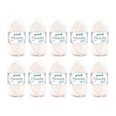 Image de Gründl Filzwolle uni (Laine à feutrer, Tricoter et Crocheter, Fil 100% Pure Laine Vierge, 50 g / m, Taille d&#039;aiguille : 8 9, 10 x g), Cream
