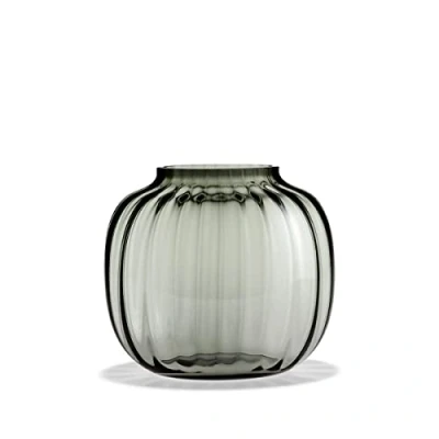 Image de Holmegaard Vase Ovale H17.5 Primula Motif Optique en Verre soufflé, Gris