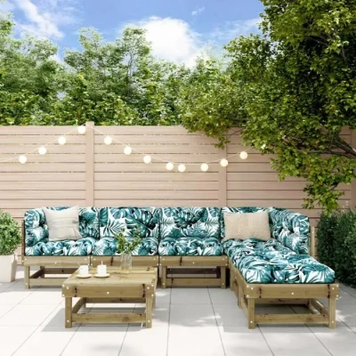 Image de vidaXL Salon de Jardin 7 pcs, Canapés avec Repose pied, Ensemble Meubles Table Basse Patio Terrasse, Rustique, Bois 3186409