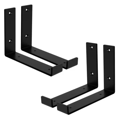 Image de ML Design Lot de 4 Supports d&#039;Étagère 20x4x14 cm, en Métal, Noir, Style Industriel, Forme L, Équerre pour Étagères Murales à 90 degrés, Flottantes et Projets Bricolage, Kit Montage Inclus