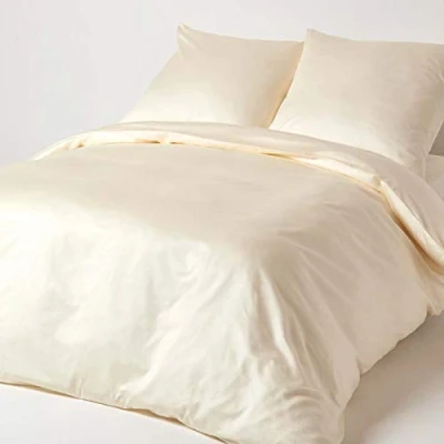 Image de HOMESCAPES Parure de lit avec Housse Couette 150 x 200 cm et taie d’Oreiller Unies en Coton égyptien Bio 400 Fils, Coloris Crème