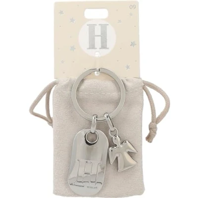 Image de Depesche 11800 009 Porte clés argenté avec Lettre H et Ange Gardien, Alliage de Zinc, Pochette en Velours colorée Incluse, Multicolored, Taille Unique