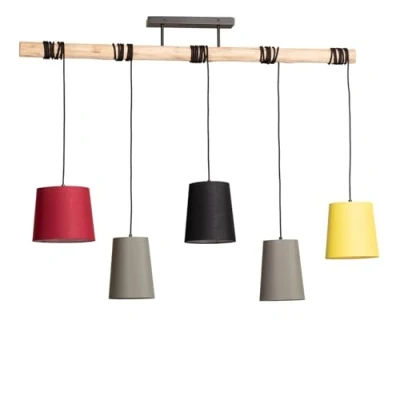 Image de Lindby Suspension en Tissu Amilia à intensité variable Marron Bois e. a. pour Salon &amp; Salle manger (à 5 lampes, E27), Luminaire, Lampe plafond, Luminaire Plafonnier,