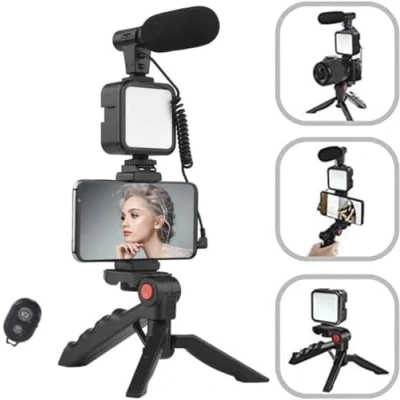 Image de Mobilphone Smartphone vidéo Vlog Microphone, lumière LED, support téléphone, trépied, compatible iPhone, Android, pour Tiktok, Youtube, prise de vue, Vlogging, Live Streaming