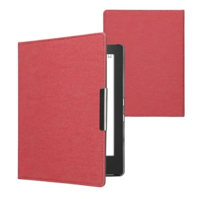Image de kwmobile Étui liseuse Compatible avec Kobo Aura H2O Edition 1 à Rabat magnétique Protection en Jean Rouge