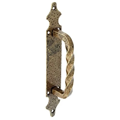 Image de Amig Poignée de Porte en Acier avec Plaque Cuir Style Rustique Installation Facile Convient pour Portes et Portails Charnière Décorative Verrou Fer Forgé, Cuir, 28x4.5 cm, Alliage